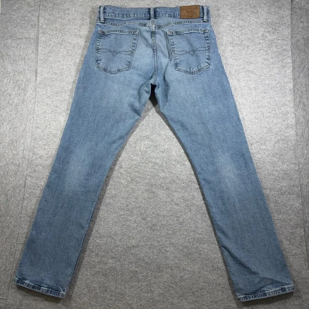 Polo Ralph Lauren Varick Slim Straight Jeans Mens 33x32 Light Blue Wash Stretch